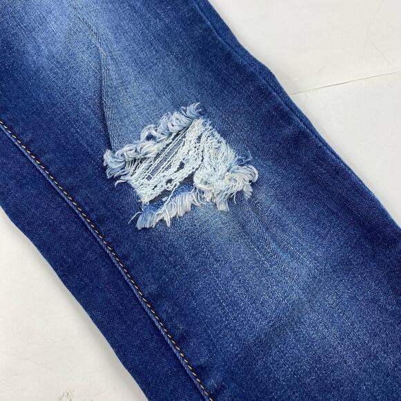 Machine Nouvelle Mode Distressed Jeans Blue Skinny Juniors sz 3 Lace Up Fly - Picture 6 of 12